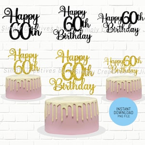 Arquivo de corte de feliz aniversário de 60 anos | Arquivo PNG de feliz 60º aniversário | Arquivo de corte de topper de bolo de feliz aniversário de 60 anos | Download instantâneo