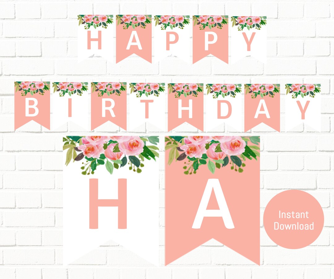 Blush Pink Happy Birthday Printable Banner Happy Birthday Banner ...