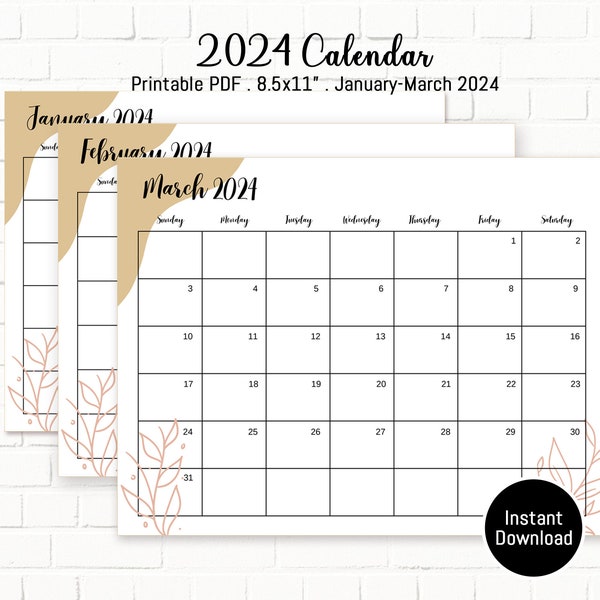 Druckbarer Kalender 2024 PDF | Boho Kalender | Sofort Download