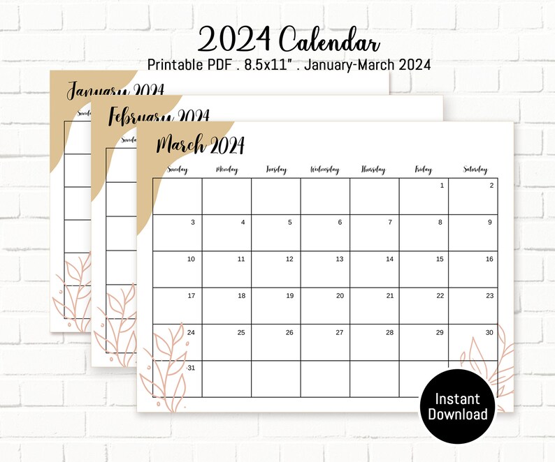 Printable 2024 Monthly Calendar PDF Boho Calendar Instant Download Etsy