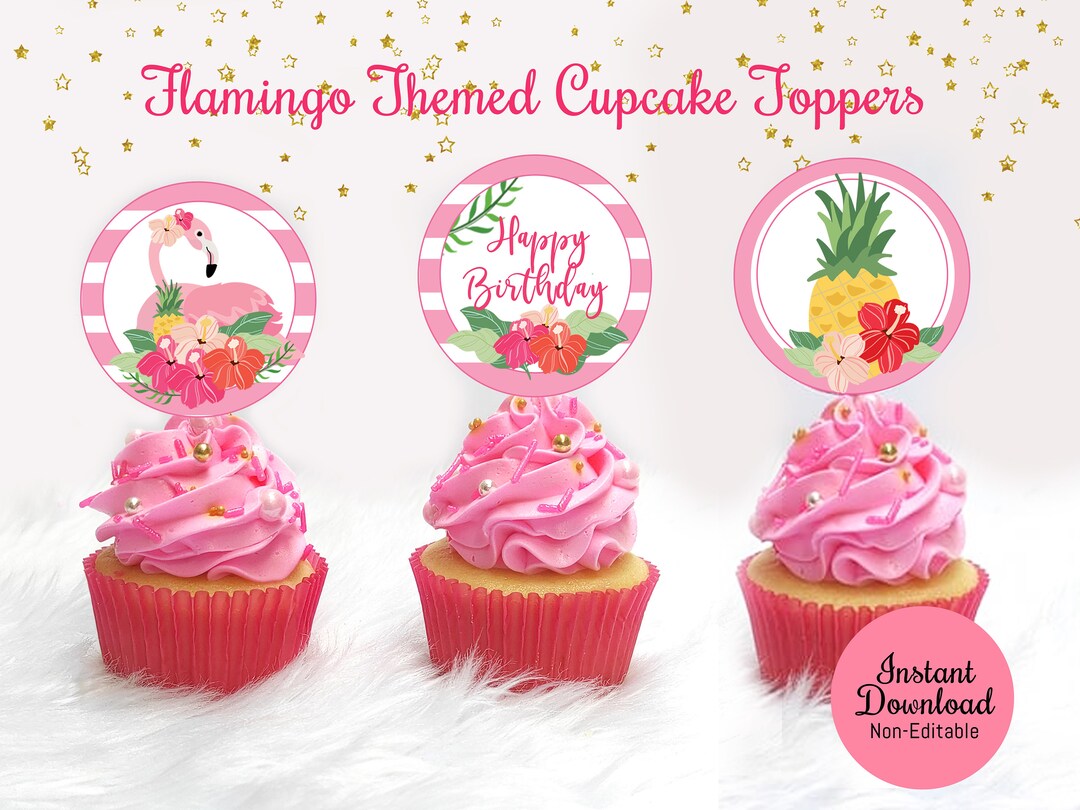 Flamingo Cupcake Toppers | Flamingo Themed Cupcake Toppers Printable - Etsy