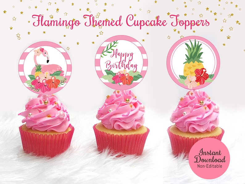 Flamingo Cupcake Toppers Flamingo Themed Cupcake Toppers Printable - Etsy