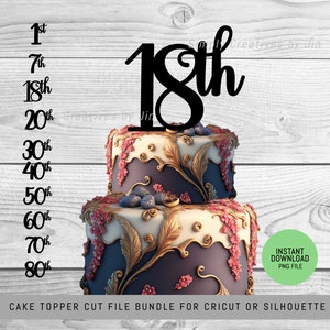 Numéro Cake Topper Cut File | Joyeux 18e anniversaire Cake Topper Cut File | Joyeux 18e anniversaire Cake Topper PNG Fichier | Téléchargement instantané