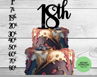 Number Cake Topper Cut File | Happy 18th Birthday Cake Topper Cut File | Happy 18th Birthday Cake Topper PNG File | Instant Download