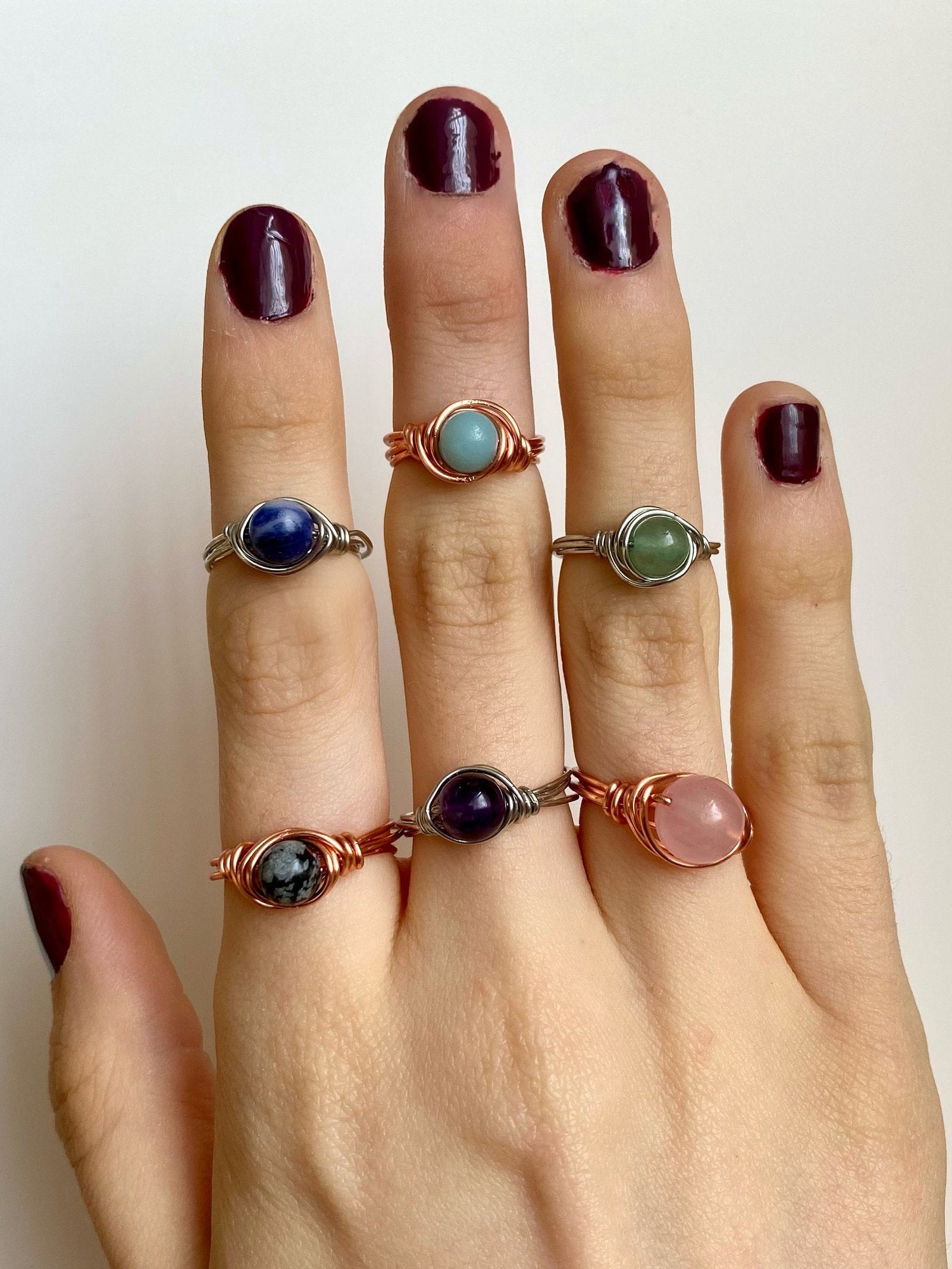 Handmade Gemstone Bead Wire Ring Etsy