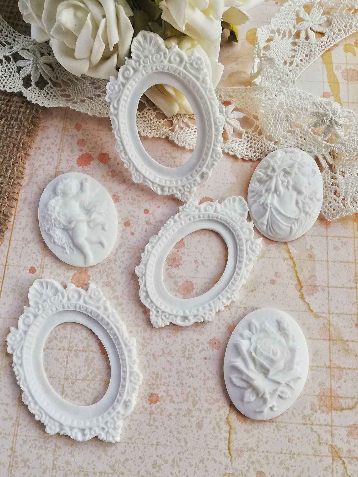 Plastic embellishments resin appliques framed cameo shabby Etsy