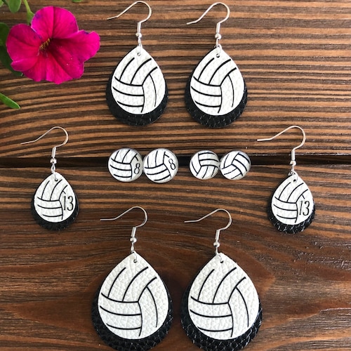 Volleyball Earrings Faux Leather Custom Team Colors Etsy