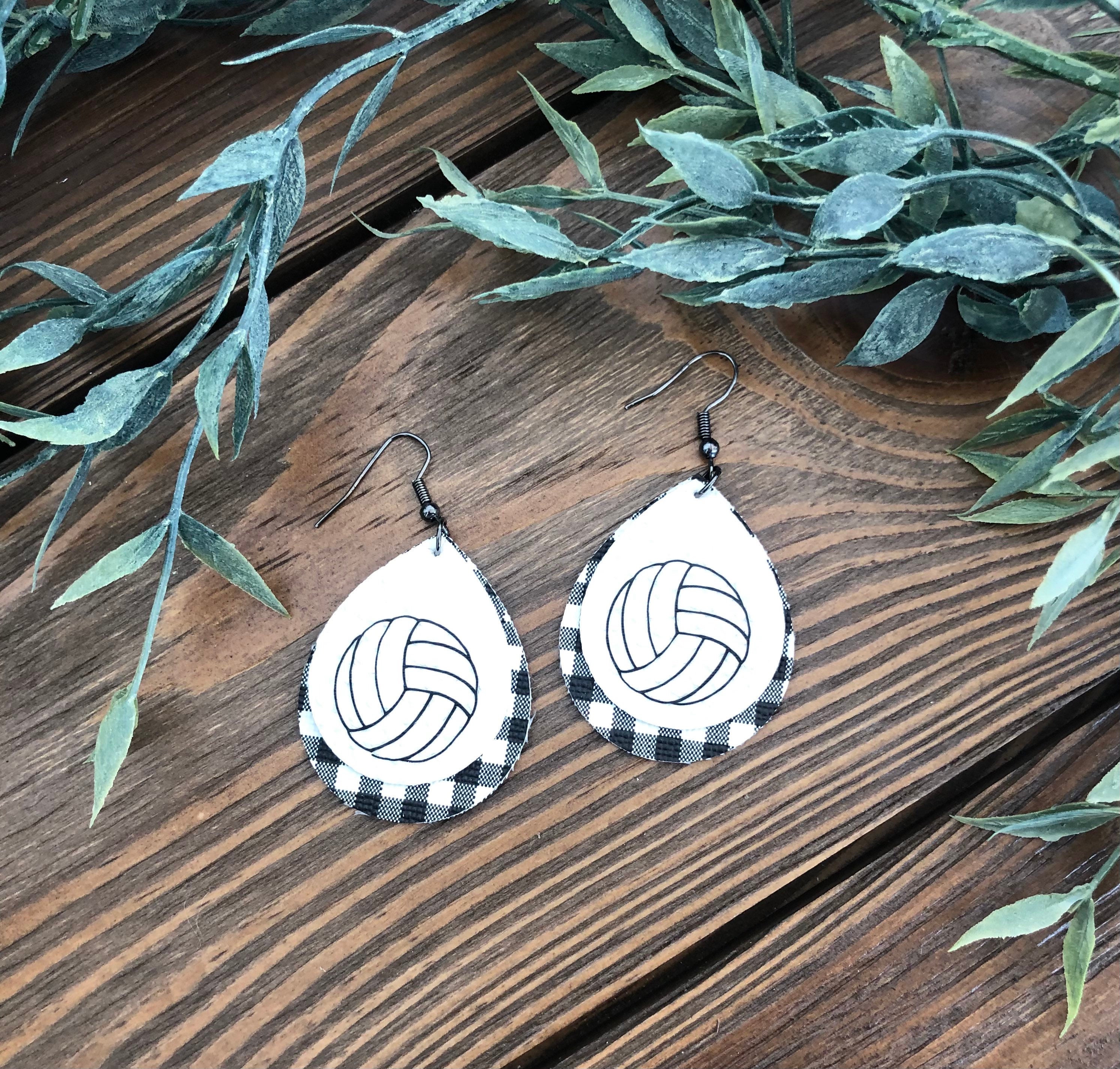 Volleyball Earrings Layered with Black and White Plaid can Etsy