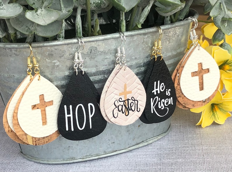 Easter Dangle and Drop Earrings Faux Leather and Cork Etsy