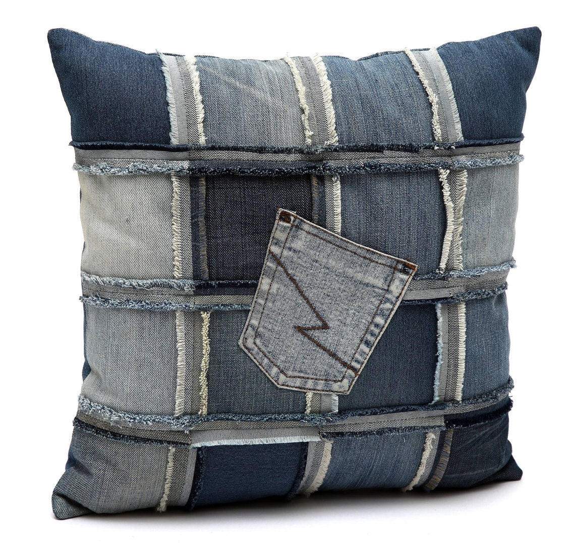 Jeans Pillow Cover Indoor Outdoor Decor Upcycled Denim Cover Etsy