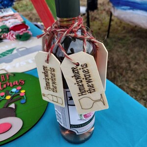 Wine gift tag, wooden gift tag, gift for host, party gift