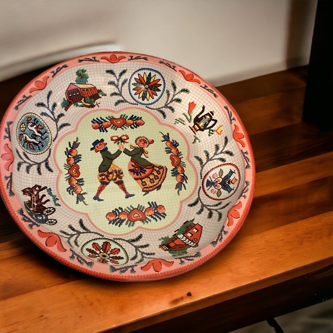 Set of 4 1971 Vintage Tin Plates, Decorative Kitchen Plates, Vintage