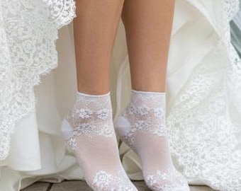 Calcetines tobilleros de encaje blanco de lujo – Ropa nupcial y elegante