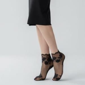 Calzini a rete con pizzo – Calzini trasparenti in tulle, Calzini elastici per lingerie da donna, Calzini a rete trasparenti