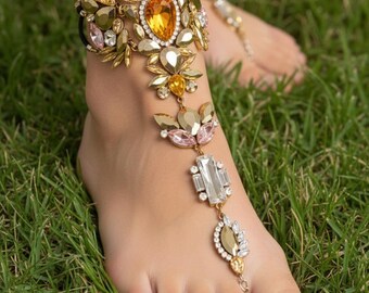 Sandale aux pieds nus en cristal, bracelet de cheville pour femme, mariage à la plage pieds nus, bijoux de pied de mariée, sandales sans pied, cadeau de demoiselle d'honneur, bijoux de mariage