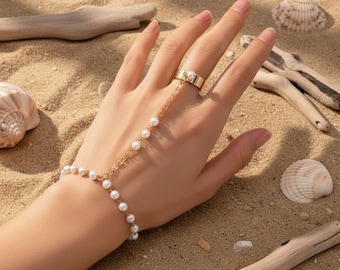 Bracciale a catena per mano - Delicata catena a sfere dorate per mano - Bracciale ad anello per dito - Catena per dito in oro per mano, Gioielli per la mano - Italia