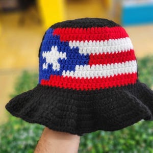 Puerto Rican Flag Bucket Hat | Puerto Rico Flag Bucket Hat | Crochet Puerto Rican Beach Hat | PR