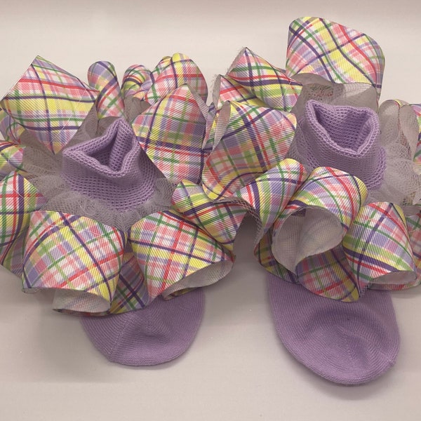 Ruffle Socks- Pastel Spring Plaid