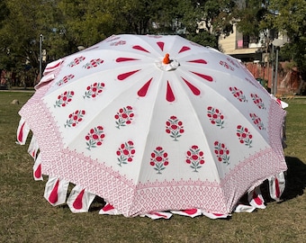 Handmade Block Print Garden Parasol: Boho Indian Sunshade