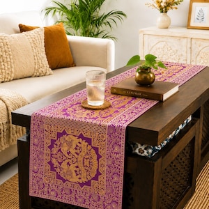 Pink Elephant Table Runner: Indian Decor, 16x60 In