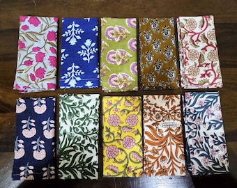 Katoenen servetten met handblok en print • Boho-tafeldecor, set van 20 stuks