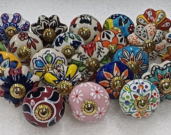 Multicolor Ceramic Door Knobs: Hand-Painted Cabinet Hardware Set