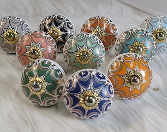 Handmade Ceramic Door Knobs: Colorful Cabinet Knob Set of 10