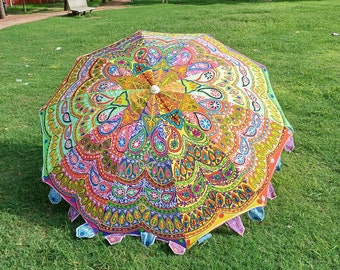 Indian Decorative Garden Umbrella: Colorful Wedding Patio Decor (72-inch Diameter)