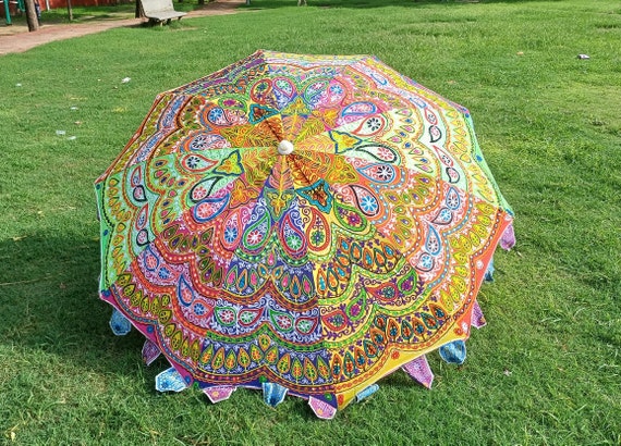 Indian Decorative Garden Umbrella: Colorful Wedding Patio Decor (72-inch Diameter)