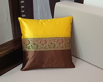Gelb-Brauner Satin-Seide Kissenbezug: Dekorativer Kissenbezug (40 x 40 cm)