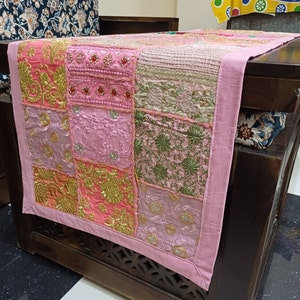 Embroidered Jaipur Patchwork Cotton Dinning Table Runner Decoration Brown Table Cloth Table Top Centrepiece wedding & home party 16x60in