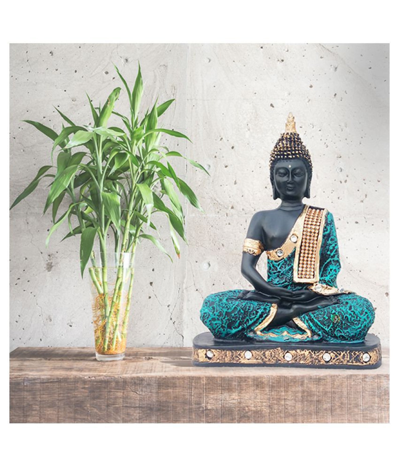 Indian Handmade Green Color Buddha Statue Garden Meditating Etsy