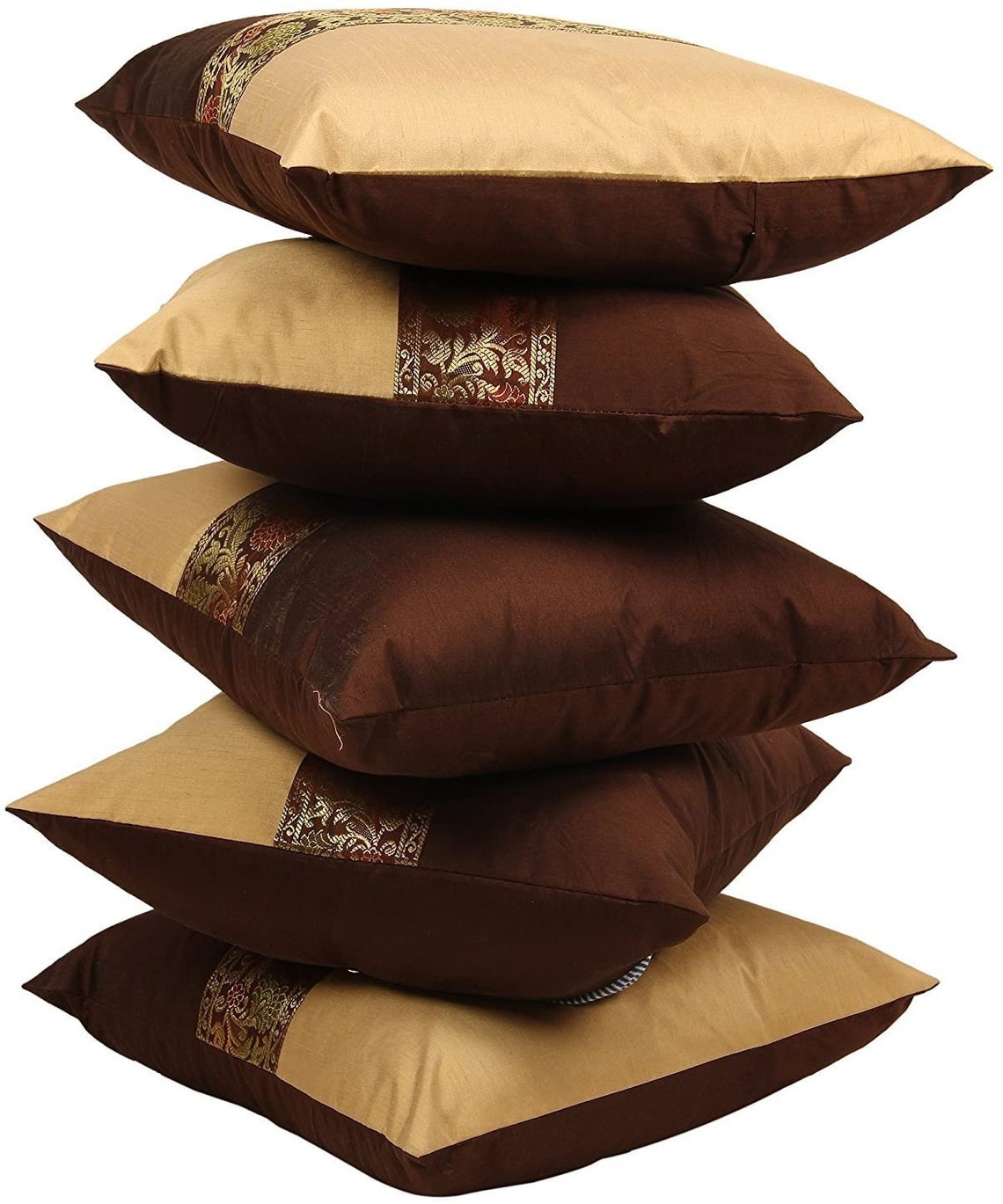 Set of 5pcs Indian Handmade Cushion Cover Brown & Cream Color Etsy