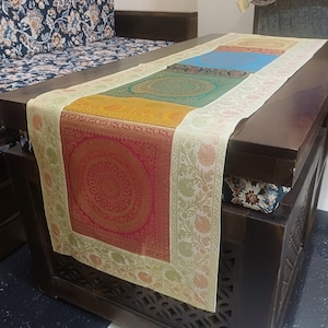 Handmade Indian Table Runner Mandala Patch Centrepiece Cloth for Festive Home Décor - 60x16 Inch