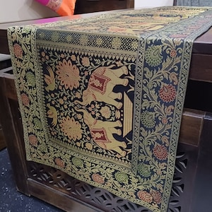 Indian Traditional Black Table Runner Kitchen Decoration Long Table Top Centrepiece Cloth wedding and home party  16x60 Inches