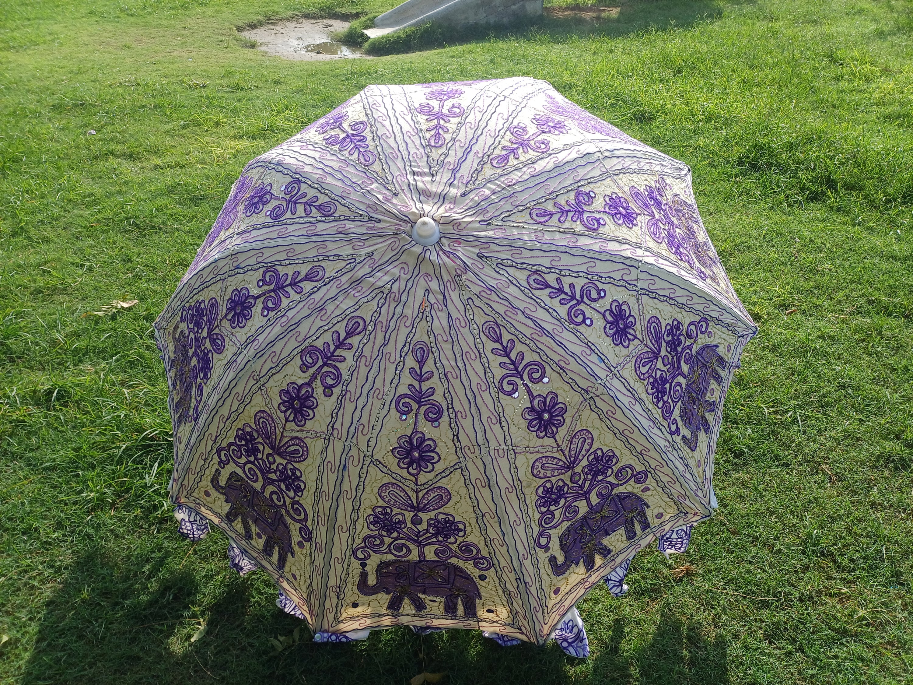 Ombrellone Indiano Elefante Ricamato – Sun Garden In Cotone Multicolore - Foto 4