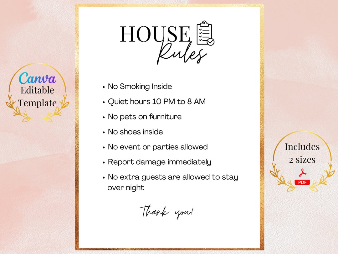 Airbnb House Rules Template, Home Rule Sign, Edit With Canva, Airbnb