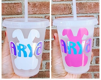 Easter Bunny Color Changing Tumbler | 16 oz Personalized Cup with Lid And Straw | Easter Gift for Kids & Toddlers | Custom Easter Bunny Cup