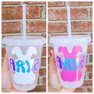 Easter Bunny Color Changing Tumbler | 16 oz Personalized Cup with Lid And Straw | Easter Gift for Kids & Toddlers | Custom Easter Bunny Cup