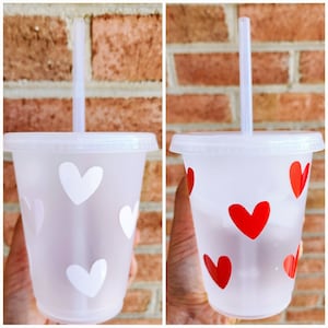 Valentine's Day Color Changing Tumbler | Personalized 16 oz. Heart Cup w/ Lid and Straw | Valentine's Drinkware | Gift for Friend, Classmate