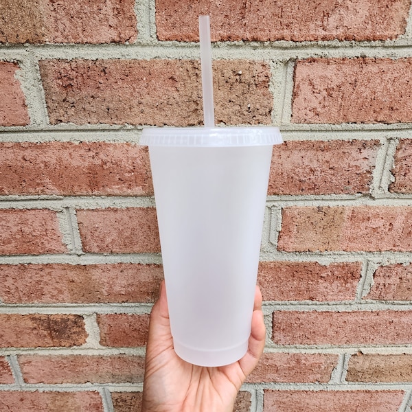 CLEARANCE: Single 24 oz. Blank Translucent White Tumbler With Lid and Straw (Individual, No Packs) | 24 oz. Reusable Plastic Cup