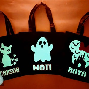 Personalized Halloween Bag Glow-In-The-Dark | Trick-Or-Treat Tote for Kids | Spooky Gift for Toddlers | Halloween Favors | Black Candy Bag