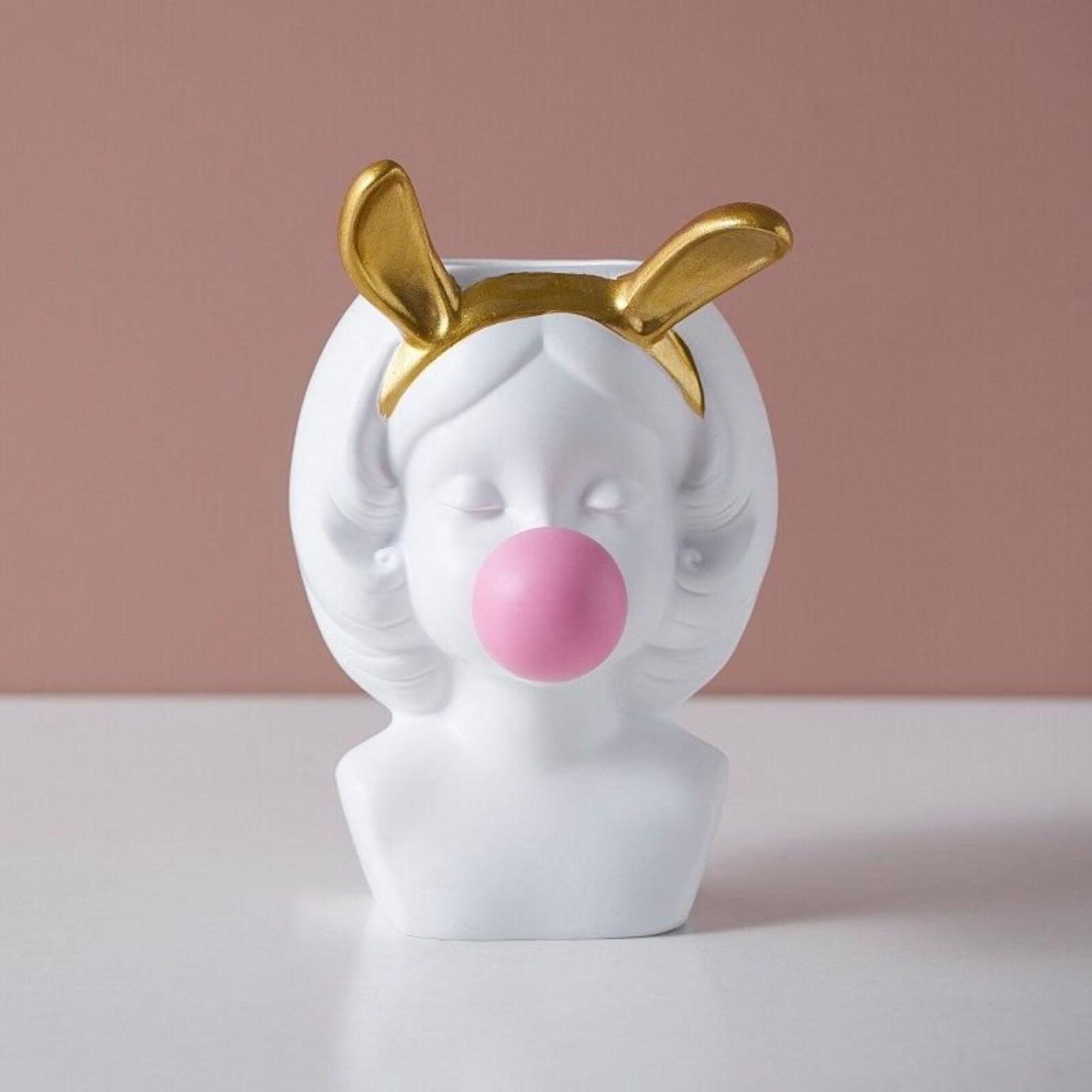 Cute Girl Blowing a Pink Bubble Gum Vase Bunny Ears Succulent Etsy