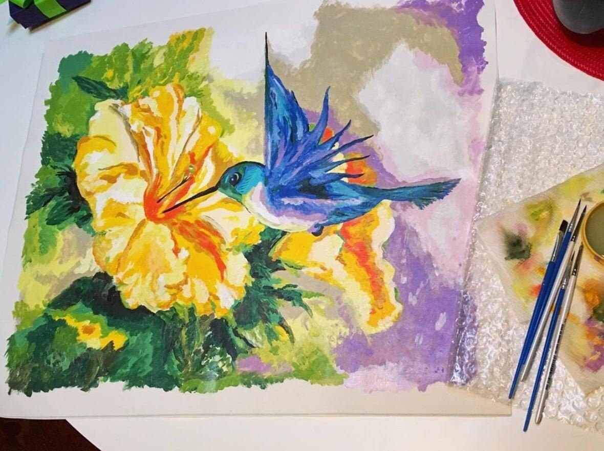 Hummingbird Paint By Numbers Kit Wall Art Bird Paint by Etsy