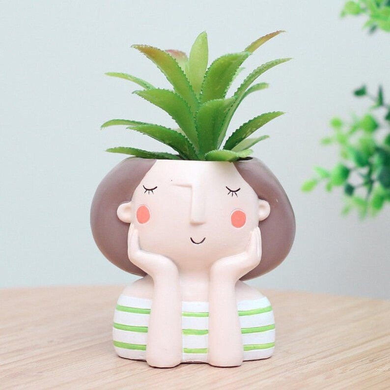 Girl Head Planter Mini Planter Cactus Pot Cache Pot De Etsy Canada