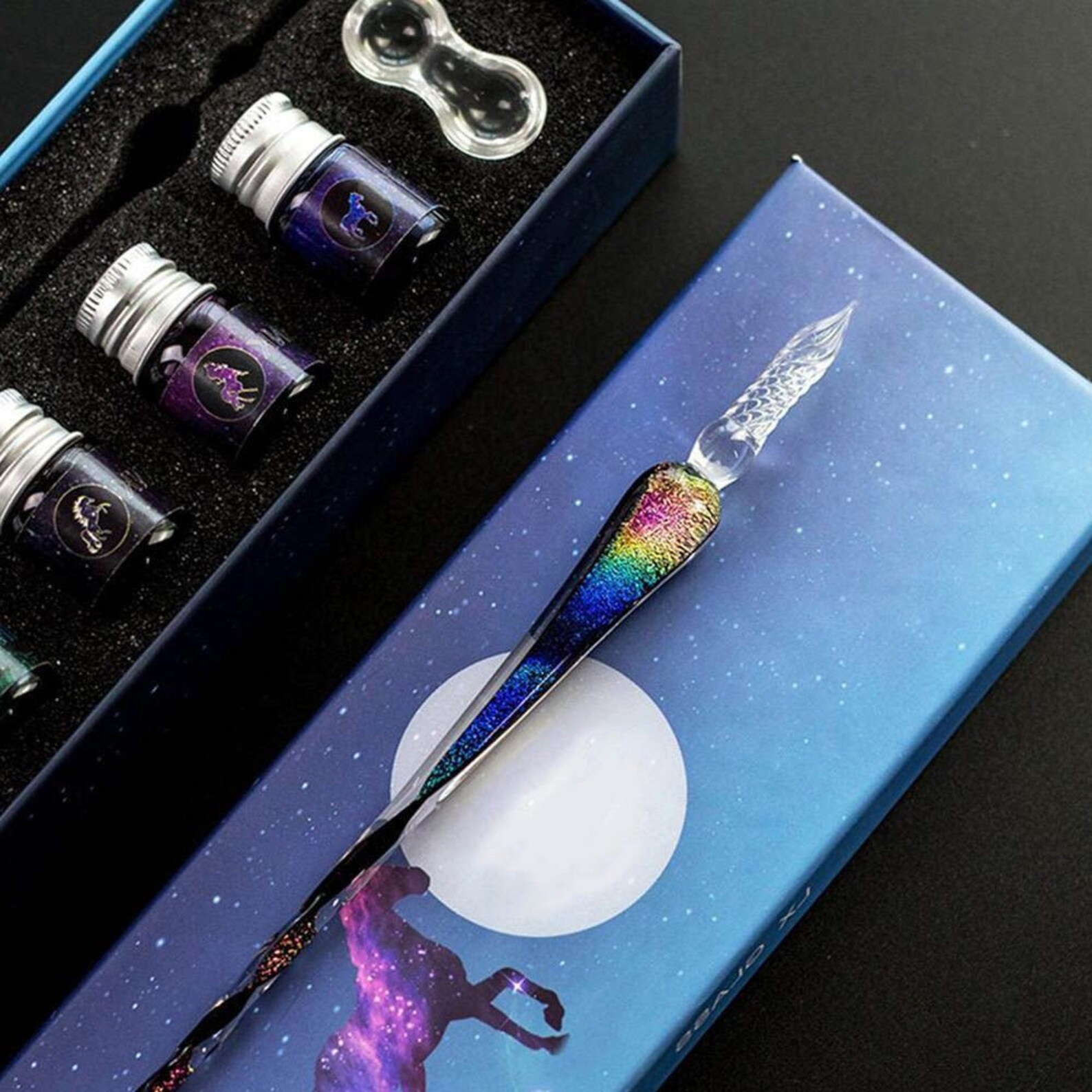 Rainbow Glass Pen Set With 5 Colors Ink in Gift Box 7 Pcs - Etsy