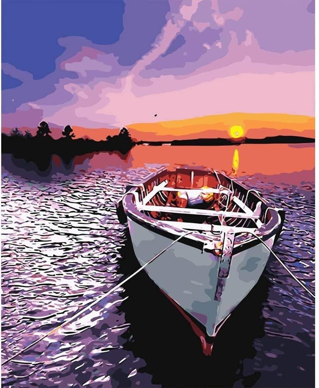 White Boat Paint by Numbers Kit Wall Art Sunset Paint by Etsy