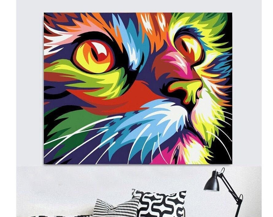 Cat Paint By Numbers Kit Wall Art Cat DIY Paint by Number Kit Etsy