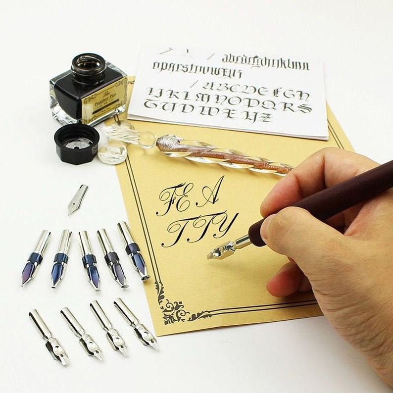 15 Pcs Calligraphy Set With Wooden Calligraphy Pen Glass Dip Etsy