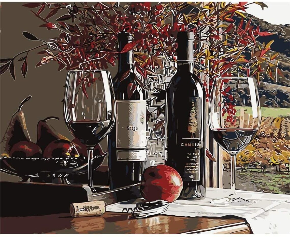 Wine Glass Paint By Numbers Kit Wall Art Red Wine Paint by Etsy